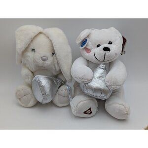 Hersheys White Bear Rabbit Plush Lot Kisses Kissing Sounds Stuffed Animal Toy